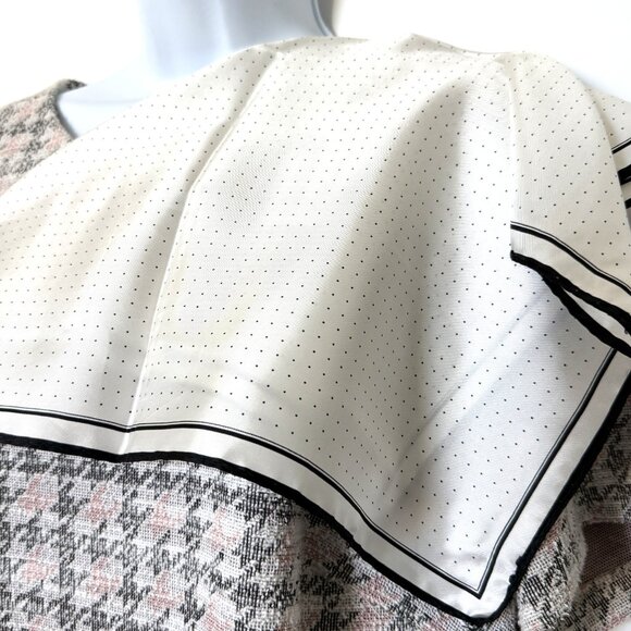 Lot of 2 Women's Scarves Silk/ Polyester White/Black Flower 27"  Polka Dot 19" - Picture 7 of 9